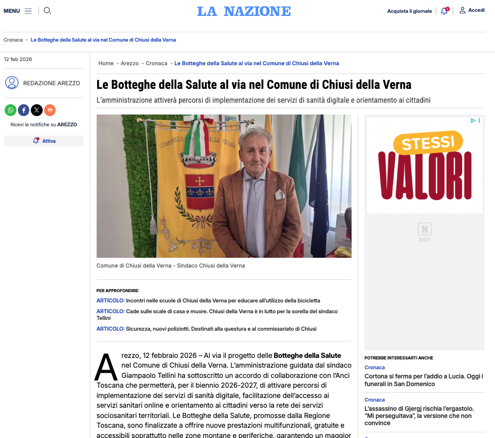 Uno screenshot dell'immagine dell'articolo botteghe della salute sulla nazione